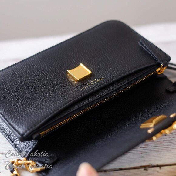 NWT Tory Burch Britten Chain Wallet with Wristlet Leather Crossbody in Black - Picture 11 of 12